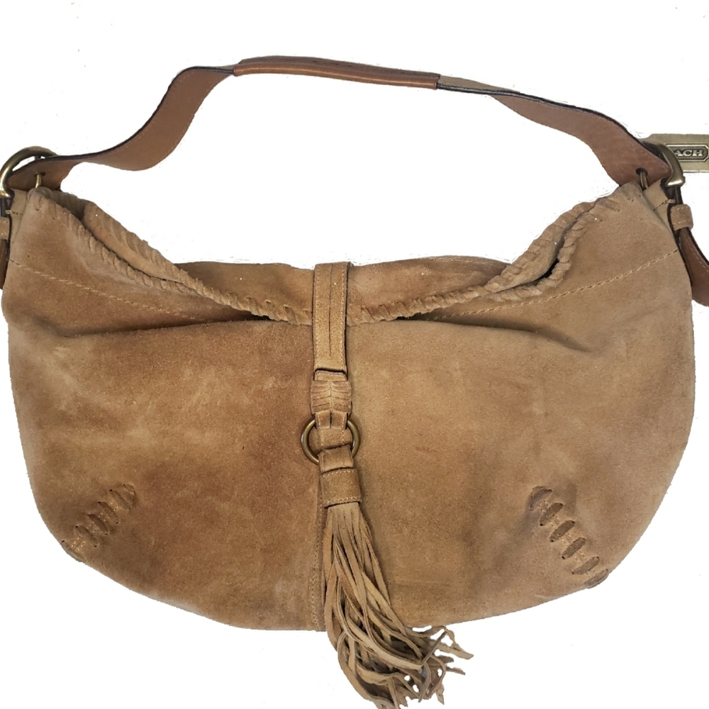 Vintage Coach Whipstitch Brown Suede Hobo Handbag